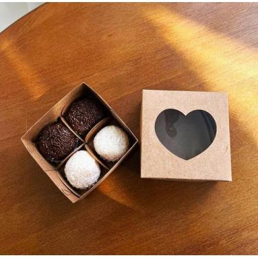 Imagem de Caixa Coração para brigadeiro, doces lembrancinha, Kraft , com visor 8
