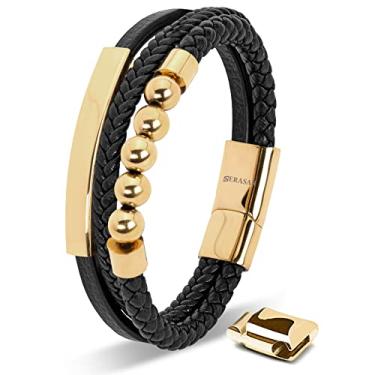 Imagem de SERASAR Pulseira masculina de couro premium | Fecho magnético de aço inoxidável | Três cores | Caixa de joias incluída, 17cm, Couro, Sem Pedra Preciosa