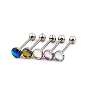 Imagem de Hilufiet 5 peças de anéis de língua de aço inoxidável barra reta piercing de língua joias para homens e mulheres 16 mm, 16mm, Metal, Sem pedras preciosas