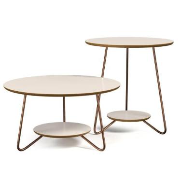 Imagem de Jogo Mesa Centro Redonda Sala Estar Madeira Estilo Orgânica - EJ MOVEI