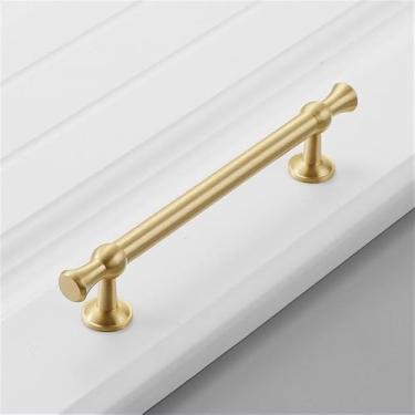 Imagem de Puxador de porta de guarda-roupa moderno simples de luxo de cobre puro, todo em cobre dourado, puxador de gaveta de furo único, ouro escovado, 128, CHINA