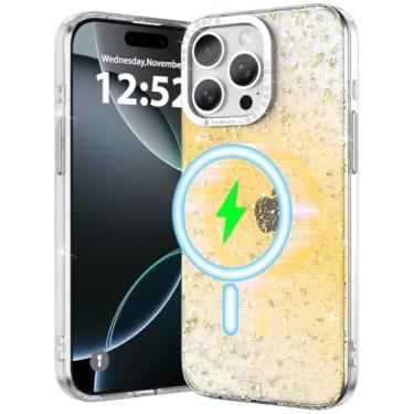 Imagem de Jelanry Capa transparente para iPhone 16 Pro Max Bling com MagSafe, strass brilhante, diamante, proteção para câmera para mulheres e meninas, capa protetora traseira de TPU para iPhone 16 Pro Max 6,9