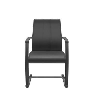 Imagem de Cadeira Suprema Diretor Vinil Fixa em S Contínuo Preto com Braços Fixo