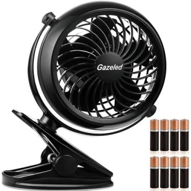 Imagem de Gazeled Ventilador com clipe operado por bateria, rotação de 360°, com 8 pilhas AA gratuitas, ventilador silencioso com USB ou bateria, ventilador portátil de 12 cm com clipe para acampamento,