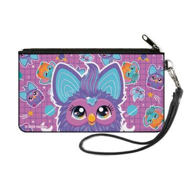 Imagem de Buckle-Down Furby Wallet, Zip Clutch, Furby Purple Excited Furby Pose e Ícones Colagem Rosa Roxo, Lona, Amarelo, SMALL, Casual