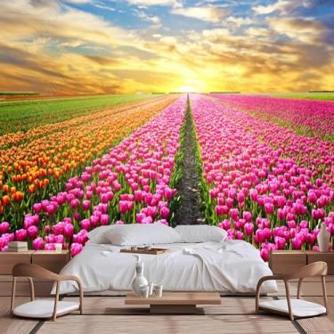 Imagem de Lcythiazole Murais de papel de parede floral de tamanho personalizado - papel de parede bonito e romântico, fundo de tulipa flor mar mural de papel de parede