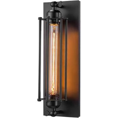 Imagem de Industrial Luminária De Parede Antigo E27 Edison Luminária De Parede Vintage Arame De Ferro Gaiola Flauta Arandela Para Cabeceira Bar Restaurante Loft Corredor(LED Bulb,Black)