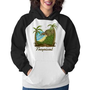 Imagem de Moletom Feminino Tropical Beach - Foca na Moda, Branco, Preto, GG