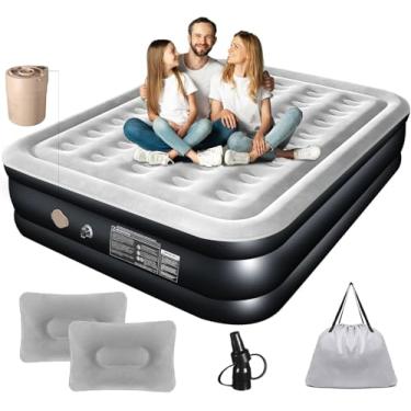 Imagem de Colchão Inflável Casal 2,05 * 1,55M com Bomba de ar Elétrica Recarregável Embutida, Design Hermético com Inflação e Deflação Rápidas e Automáticas, para Casa, Viagens e Acampamentos (Preto e Branco)