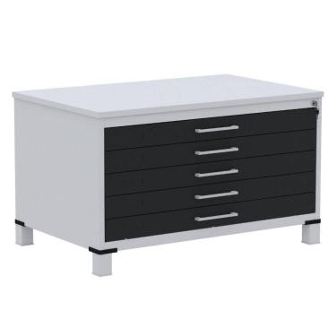 Imagem de Mapoteca 5 Gavetas Pandin 120 Cm (larg) Inmetro Tampo Mdp Cinza Estrutura Aço Cinza Gavetas Pretas