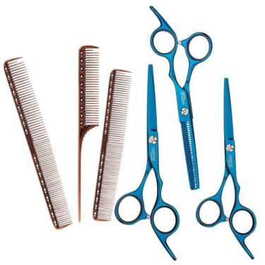 Imagem de Tesoura Titanium Navalha Laser Desbaste+3 Pente Metal Vertix