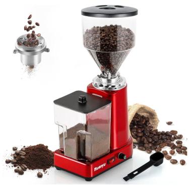 Imagem de Moedor de Café Elétrico 19 Níveis de Moagem até 1kg Aço Inoxidável, 200W, 110v, HUANYU, Vermelho