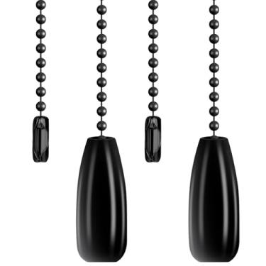 Imagem de Extensor de corrente para ventilador de teto preto, 2 peças de correntes de extensão decorativas de madeira com contas de iluminação correntes de bola com contas puxa extensão de corda para ventilador