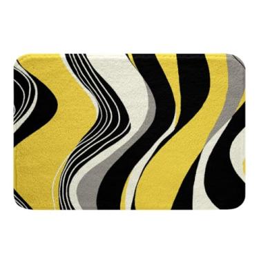 Imagem de Feelyou Tapetes de banho amarelos e cinzentos preto branco moderno abstrato geométrico tapetes de banheiro crianças meninos meninas adolescentes padrão de linha de listras decoração tapetes de banho