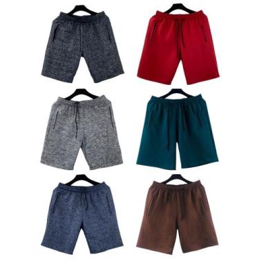 Imagem de kit 6 bermudas moletom masculino adulto bolsos lateral com ziper - f.g