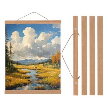 Imagem de PATIKIL 2 conjuntos de molduras magnéticas para pôster, 30,5 cm, imã de madeira, cabides para fotos, ilustrações, mapas, marrom