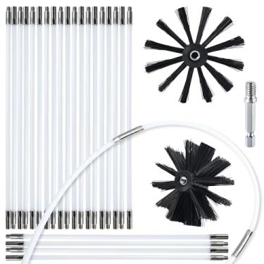 Imagem de HOKLNUSE Kit de limpeza de ventilação de secador, ferramentas de limpeza de chaminé, kit de limpeza de fogão a pelotas, duto de ar, escovas de lareira para limpeza fácil de fiapos com cabeças de