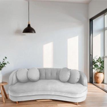 Imagem de Sofá Curvo 2 Lugares Orgânico Sala Recepção Escritório Decorativo Luxo Panamá 160cm Suede Cor Branco