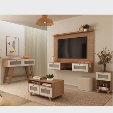 Imagem de Sala De Estar Completa Painel Para Tv Com Mesas De Apoio E Centro Com Aparador