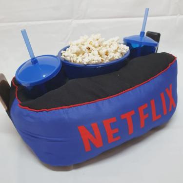 Imagem de Almofada Com Bolso Porta Pipoca Balde + Copos Netflix Azul