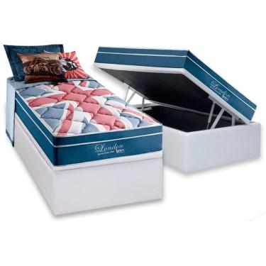 Imagem de Conjunto Box Baú Solteiro: Colchão Molas Anjos Ensacadas Masterpocket London + Base Crc...