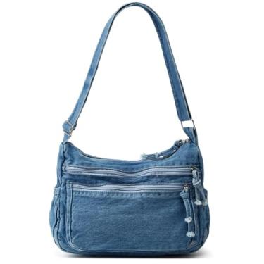Imagem de Bolsa de ombro feminina retrô grande de lona, jeans, transversal, estilo casual, leve, A - azul-claro