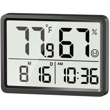 Imagem de DOOMAY Termômetro de ambiente interno - Monitor de temperatura e umidade do higrômetro com sensor de alta precisão, display LCD, relógio de data grande para ambiente (preto)