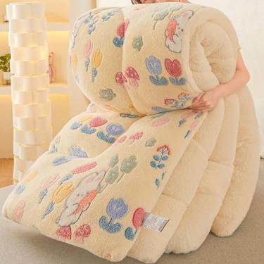 Imagem de 5JJJLOOOPP Colcha King Size sherpa tamanho casal quente grosso mão sherpa colcha núcleo - uso de inverno reversível lã de ovelha fofa e cobertor de colcha coral (D, 200 * 230 cm/5.0kg) (H 150 * 200 cm