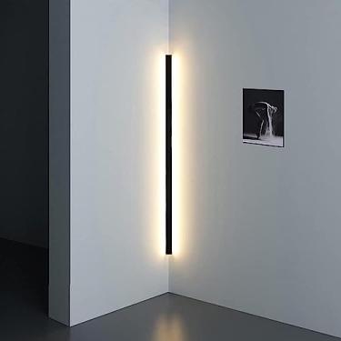 Imagem de HOSETEON Arandela de parede linear preta, parede de canto, lâmpada de lavagem de parede LED, arandelas internas com fio, luzes de parede ambiente r g sala, sala de jogos,