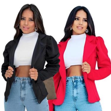 Imagem de Kit 2 Blazers Feminino Em Alfaiataria Manga Longa Bufante Estilo Princ