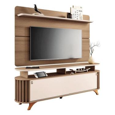 Imagem de Rack Bancada Alba com Painel Curv Castanho Off White  HB Móveis - HB M