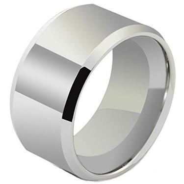 Imagem de Fashion Month Anel de noivado de prata de carboneto de tungstênio 12 mm masculino feminino com bordas chanfradas altamente polido, Ouro branco, aço inoxidável, platina, ouro, prata, metal, tungstênio,