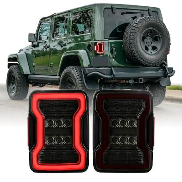 Imagem de USR 07-18 JK/JKU SUV Conjunto de 2 peças (esquerda + direita) compatível com Jeep Wrangler 2D/4D 2007-2018 veículo utilitário esportivo (luz traseira de barra de luz estilo JL com lente de fumaça)