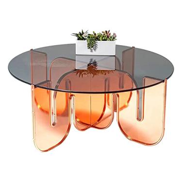 Imagem de Mesa de centro de luxo/mesa de canto de acrílico nórdico criativo/sala de estar redonda de vidro transparente para decoração de quarto e escritório, móveis artísticos, laranja, 90 x 42 cm (laranja 80