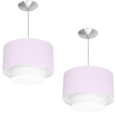 Imagem de Kit 2 Lustres Cupula Pendente Dome Duplo Rosa com Branco