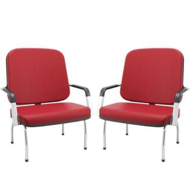 Imagem de Kit 02 Cadeiras de Escritório Recepção com Braço Fixa Cromada Magno P0