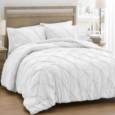 Imagem de Conjunto de edredom UNIKOME King Size White Pintuck 3 peças