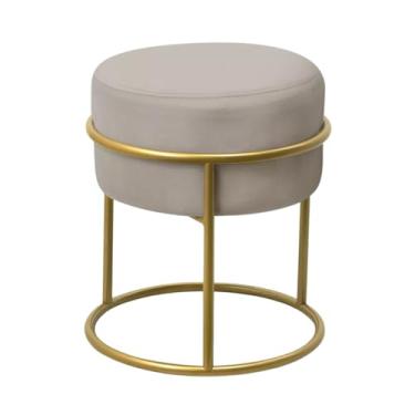 Imagem de Puff Banqueta Redonda Resistente Com Pés Metálico Dourado Modelo Industrual (SUEDE BEGE CLARO)