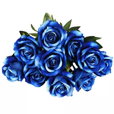Imagem de 8 peças de flores artificiais rosas românticas DIY vermelho branco seda falsa para festa, casa, casamento, decoração do dia dos namorados (tamanho único)