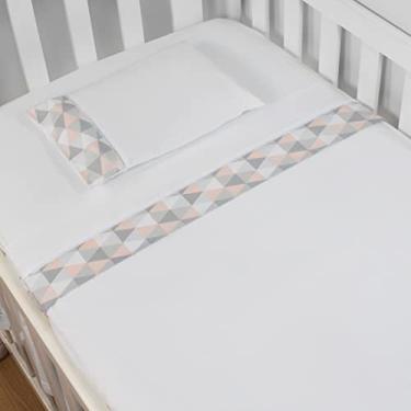 Imagem de Jogo de Lençol Mini Berço 03 Peças 100% Algodão - Losango Rosa
