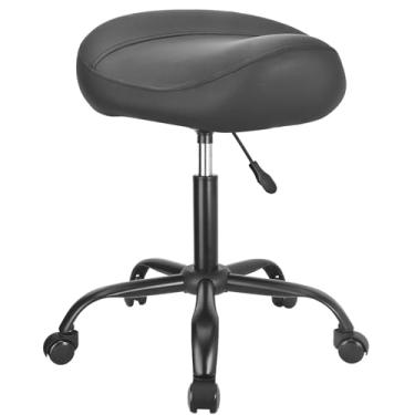 Imagem de JOSTZHXIN Banqueta giratória de couro PU ajustável em altura, cadeira de trabalho de desenho SPA com rodas, cadeira de salão de escritório em casa (estilo 5)