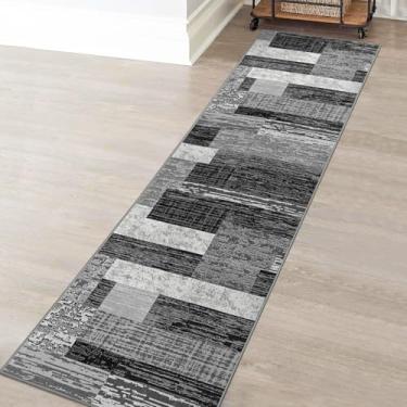 Imagem de FlyDOIT Tapete geométrico moderno de patchwork, tapetes cinza para sala de estar, coleção Rockwood, tapetes internos para quarto, decoração de chão para entrada, sala de jantar, escritório, berçário