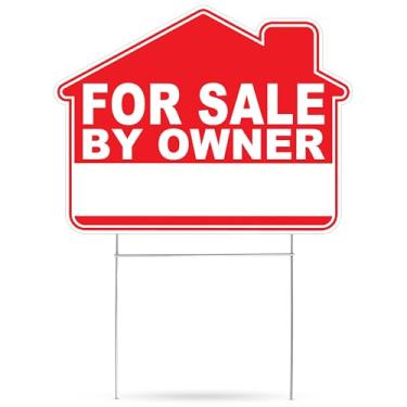 Imagem de Placa grande grande para venda por Owner Yard dupla face com suporte de estaca grande 43 cm x 33 cm recorte vermelho para casa