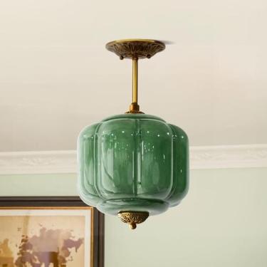 Imagem de Luminária de teto CKENSU Milk Glass Antique Brass 23cm