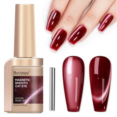 Imagem de Verniz de unhas em gel Bevimee Cat Eye Dark Red Glitter 12mL
