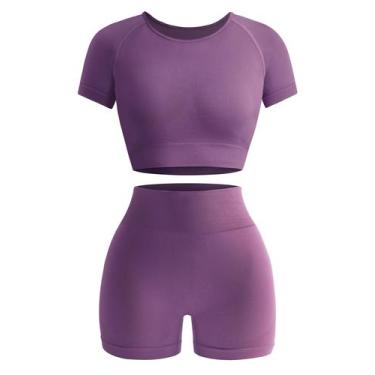 Imagem de Conjunto de treino OLCHEE Seamless Acid Wash Yoga Purple para mulheres