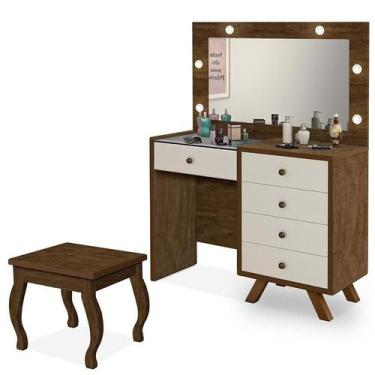 Imagem de Penteadeira Camarim Luna Malbec/Off White com Banqueta - Móveis Luapa,