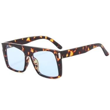 Imagem de HCPIHF Óculos de sol retrô femininos, armação uv400, moda masculina, rebites, punk (tamanho único/azul leopardo)