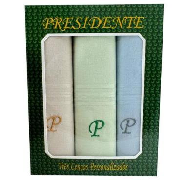Imagem de Lenços Com Letras Presidente De Bolso 41cm 100 Algodão 3 Unidades, P