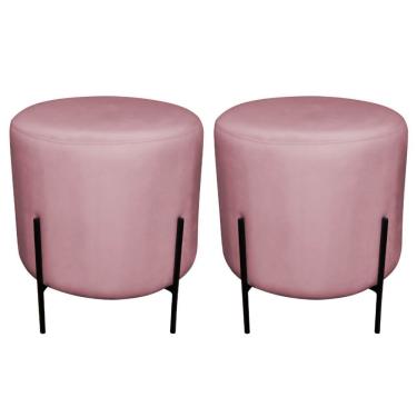 Imagem de Kit Puff Redondo Decorativo Capri Base Preto Suede Rosa